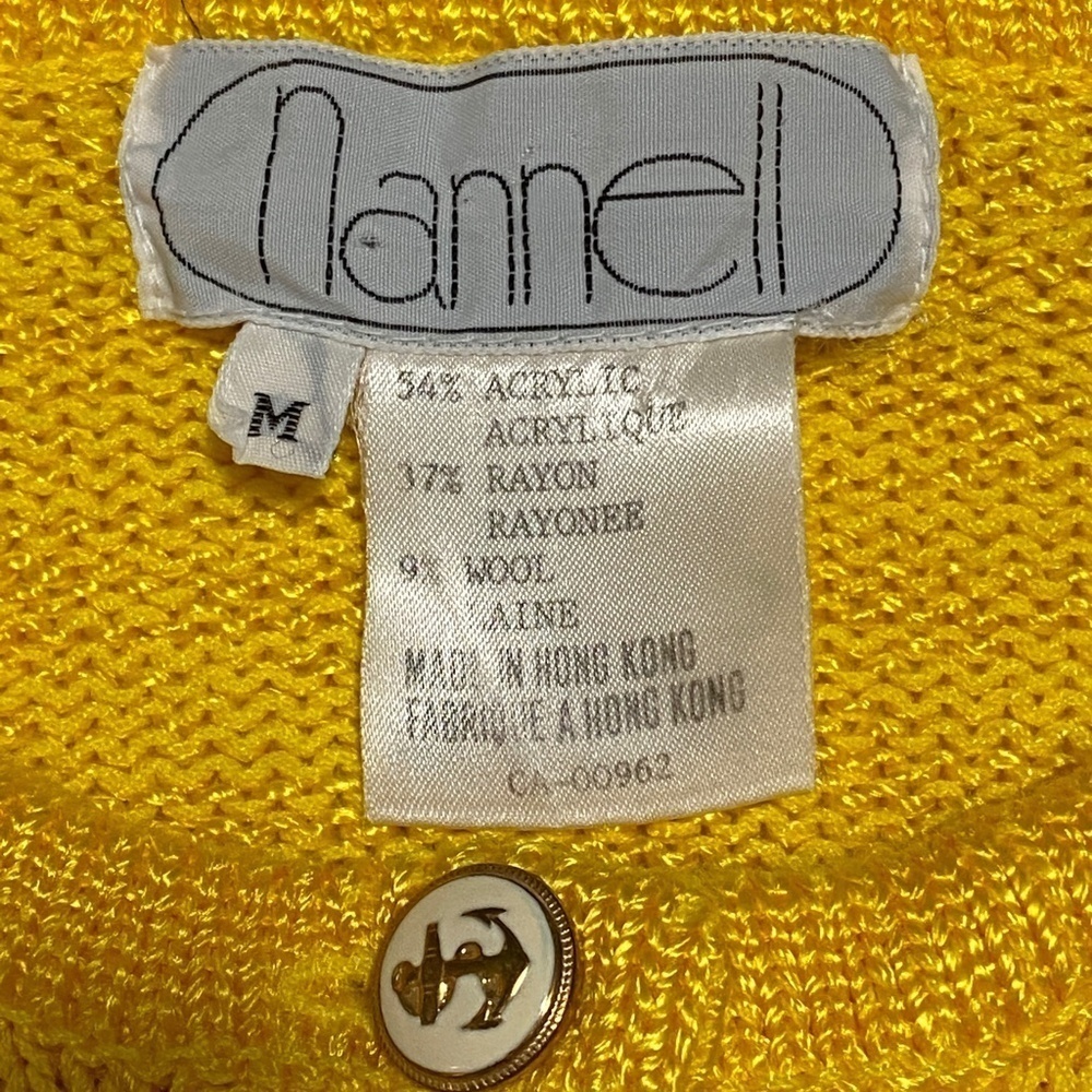 Nannell Vintage Cardigan Sweater Yellow White Stripe Nautical Anchor Buttons M - Picture 2 of 12
